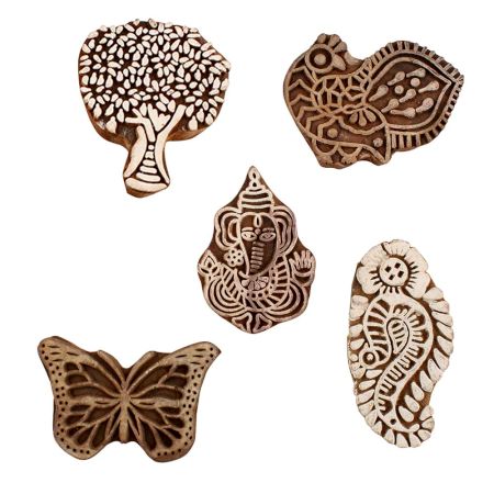 Set of 5 Piece New Mix Wooden Printing Blocks